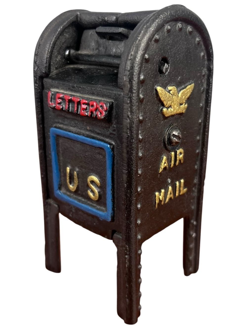 Vintage Cast Iron Mailbox Bank ~ US Air Mail Box 5 3/8" H Toy